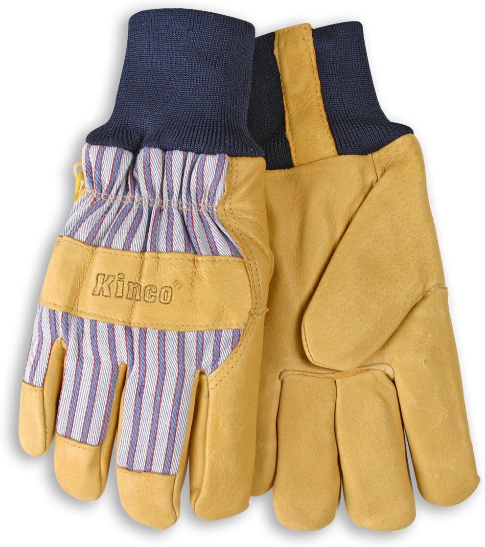 Lined Premium Grain Pigskin Leather Palm Gloves - Knit Wrist (Small)