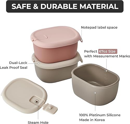 Miniatura 4 de Recipientes de almacenamiento de alimentos para bebés, silicona sin BPA, tapa hermética, aptos para microondas y lavavajillas, recipientes