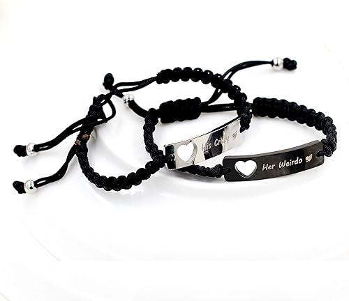 Miniatura 8 de 1 par de pulseras trenzadas Hademade para parejas, pulseras para hombres y mujeres grabadas con "I Love You 3000, God Gave Me You, His Crazy Her