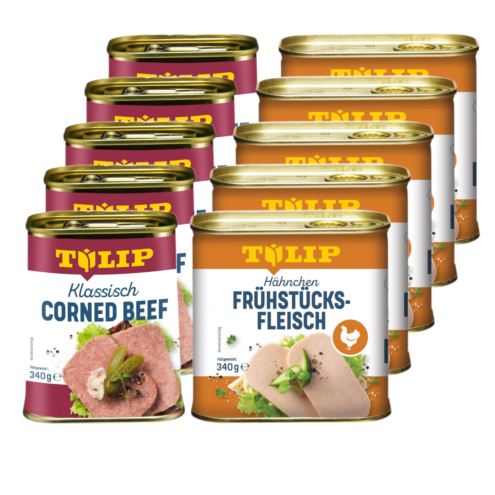 TULIP 5x Klassisches Corned Beef 340g + 5x Hähnchen-Frühstücksfleisch 340g | leckeres Rinder und Hähnchenfleisch | 98% Rindfleisch und 80% Hühnerfleisch
