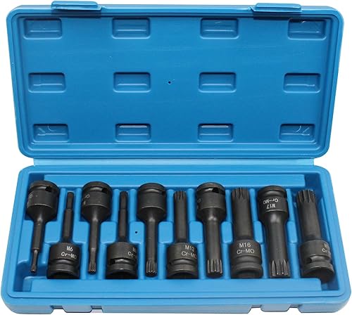 Juego de 10 piezas de 38 pulgadas M5 M6 M7 M8 M10 M12 M14 M16 M17 M18 Torx Star Driver Bit Set Drive Torx Bit Socket Set con estuche, Cr-Mo