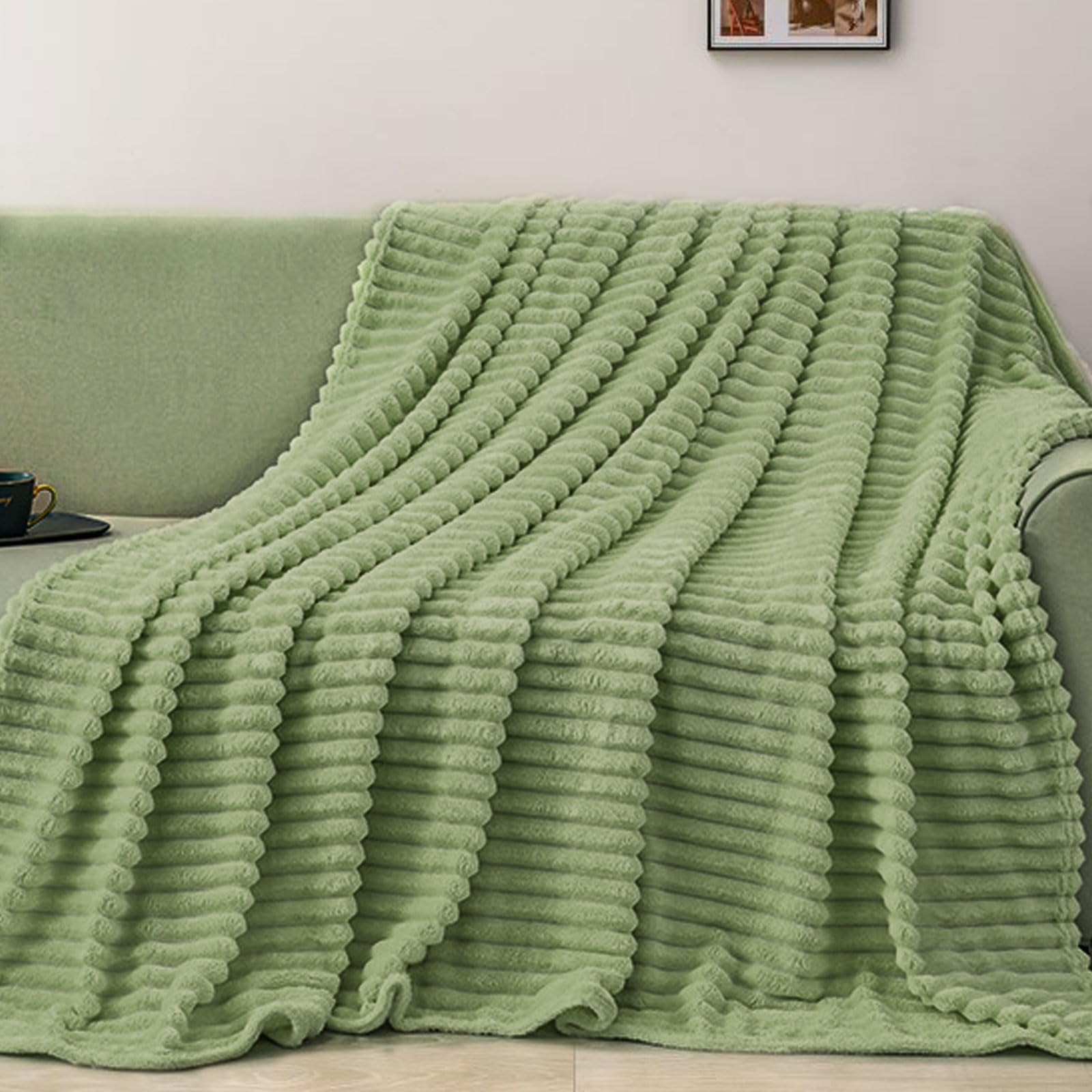 Manta mullida, manta de felpa de conejo, color verde, 180 x 200 cm, manta mullida, manta para el salón y la oficina, manta de franela gruesa