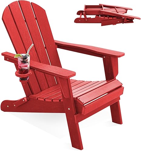 LOUNZY Silla Adirondack plegable, color rojo oscuro