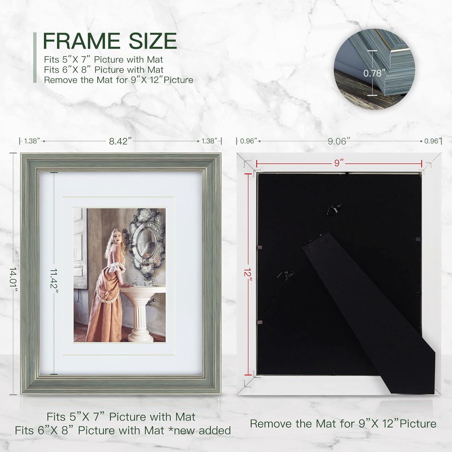 XUANLUO 3 Pack 9x12 Inch Picture Frames Farmhouse Rustic Vintage Distressed Wood Grain Photo Frame with HD plastic cover for Table Top Display and Wall Hanging (9 x 12 inch, Mix Color-3pcs)