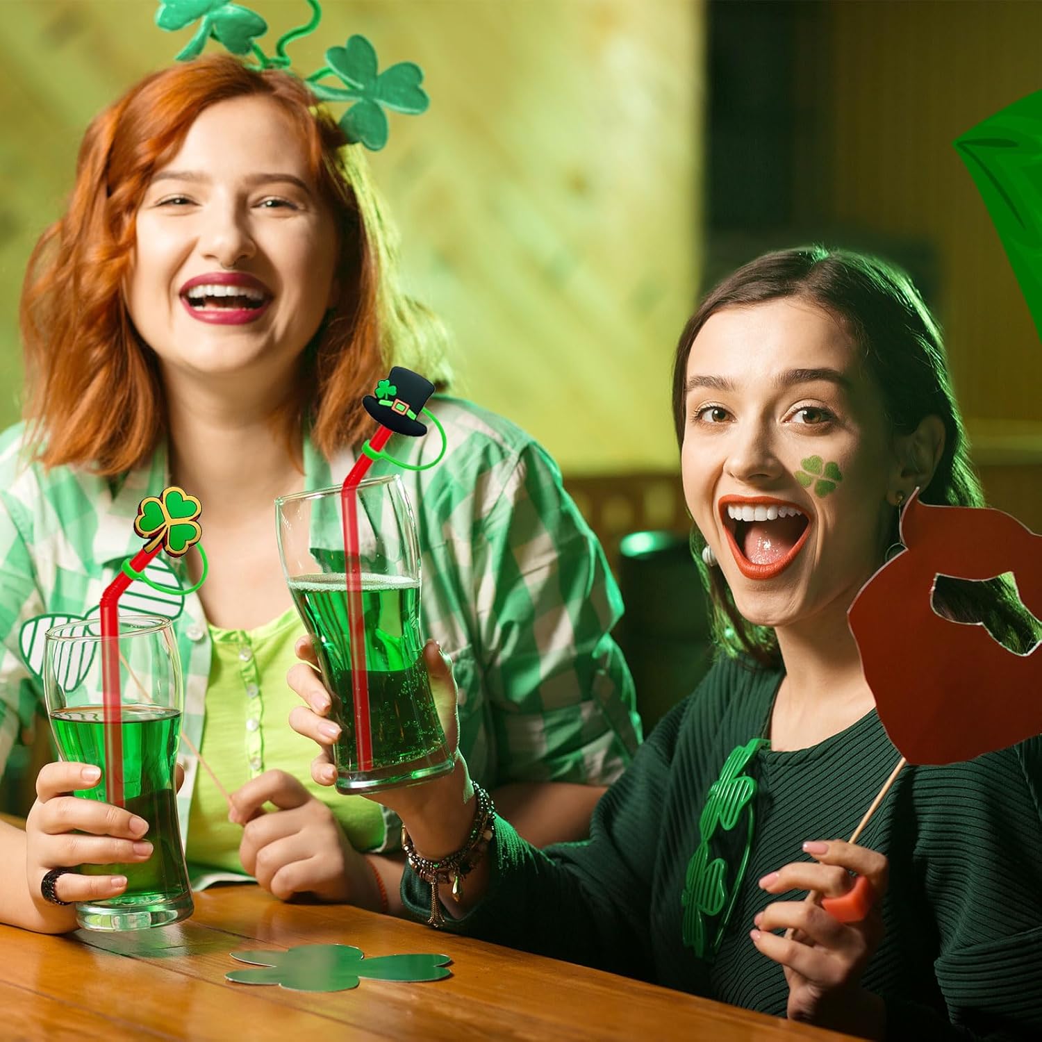 10Pcs St. Patrick's Day Straw Cover Cap for Stanley Cup Cute Shamrock Hat Gnomes Pattern Reusable Silione Straw Toppers Irish Green Straw Topper Straw Covers for St Patricks Day Gifts（10mm） - Image 3