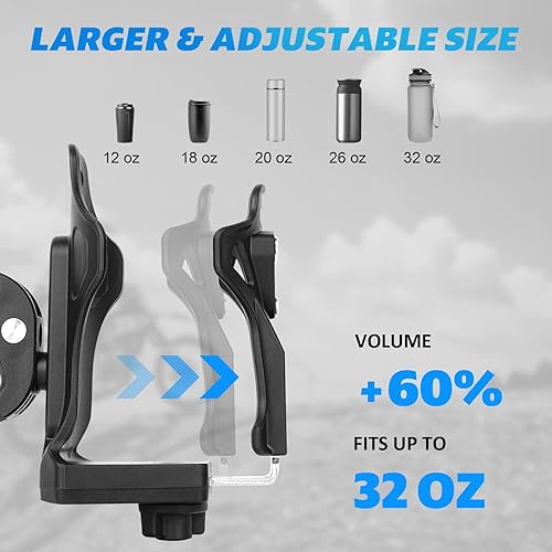 Miniatura 2 de Portavasos mejorado para motocicleta ATV antirrobo, soporte extra grande para botella de agua de bicicleta de 1.95 a 3.6 pulgadas, tamaño universal,