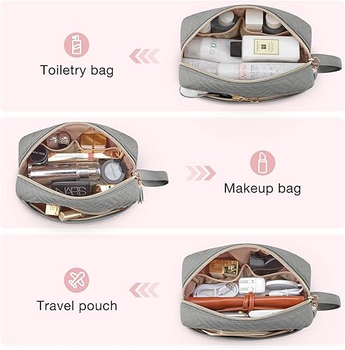 Miniatura 5 de BAGSMART Elegantes bolsas de maquillaje espaciosas, Gris, Pequeña bolsa de maquillaje suave