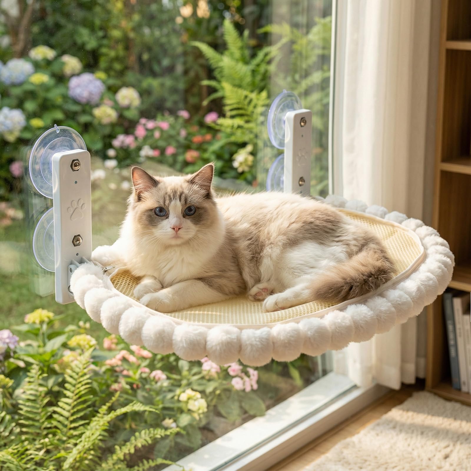 50 x 36cm Hamaca Gato Ventana,Cama Ventana para Gatos,Cat Window Perch Bed,Hamaca para Gatos Plegable,con Fuerte Succión,Soporta hasta 18 KG,Apto para Todo el Año