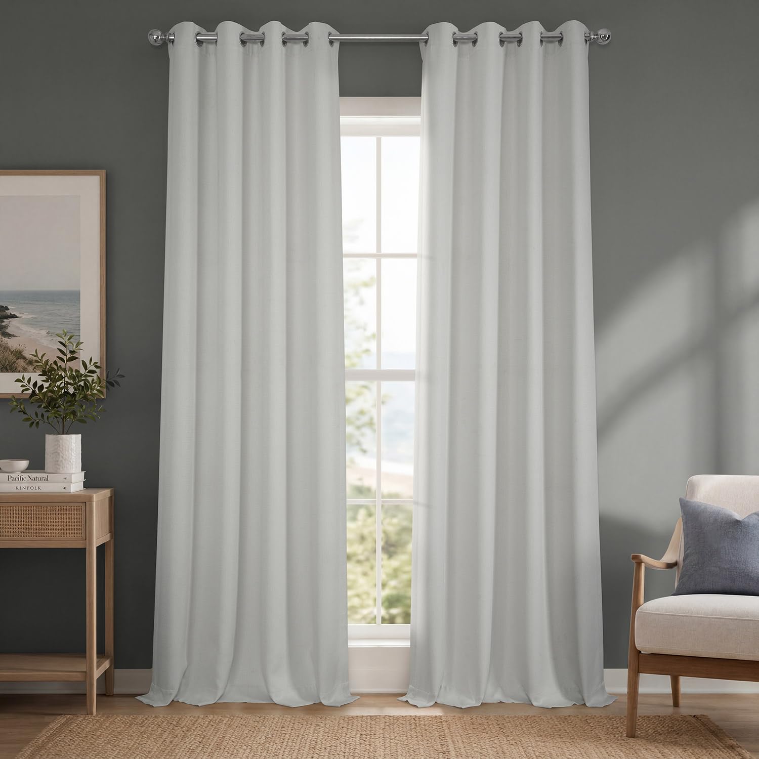 HPD Half Price Drapes Grommet Linen Curtains 96 Inches Long Room Darkening Curtains for Bedroom &amp; Living Room (1 Panel), 50W x 96L, Oyster