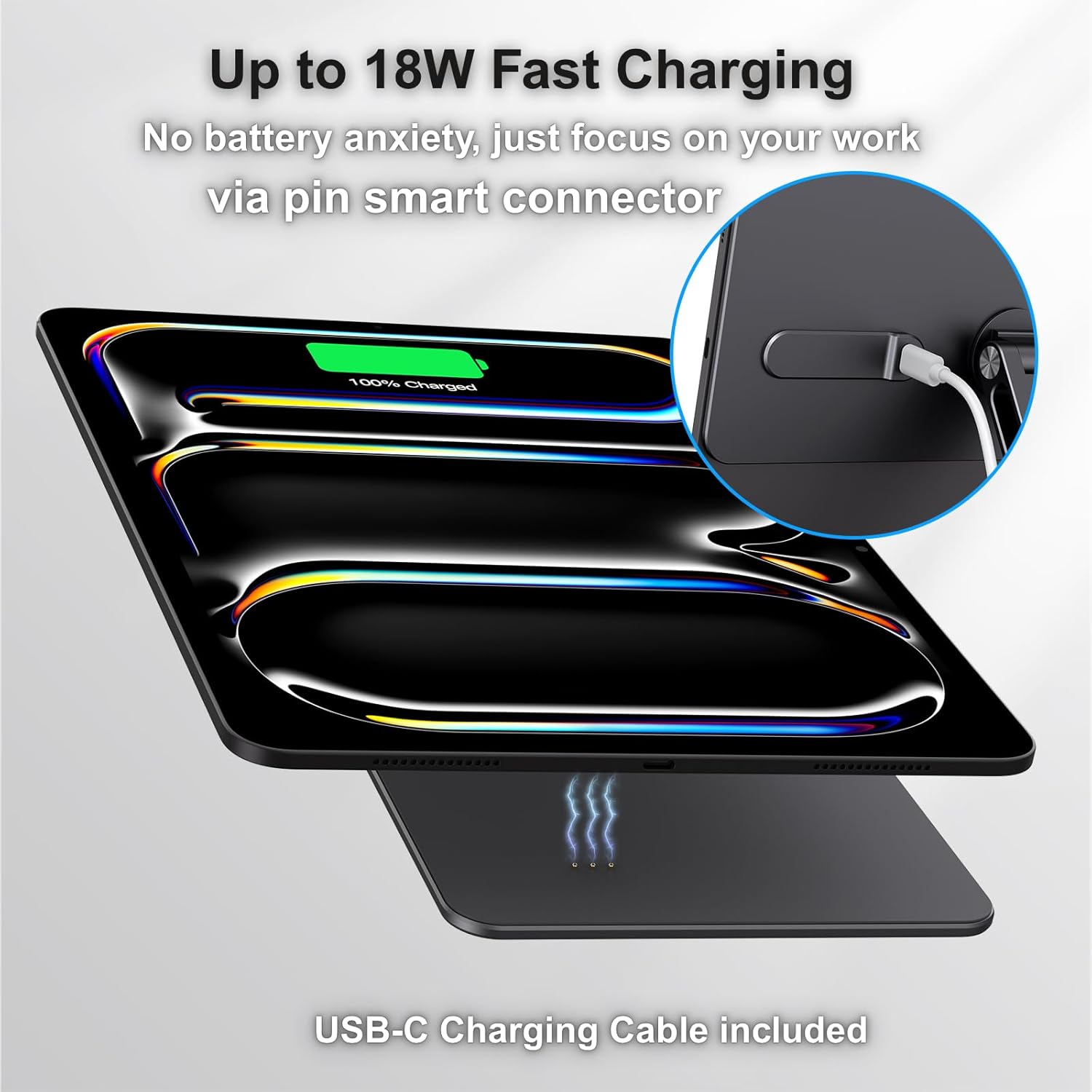 Magnetic iPad Pro M4&M5 11-inch Stand with Wireless Charging 18W, 360° Rotating Aluminum Tablet Holder for iPad Pro M4/M5 11-inch, Adjustable Desk Mount Series (M4/M5-11inch)