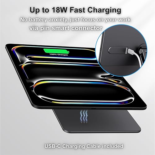 Miniatura 3 de Soporte magnético para iPad Pro M4 de 13 pulgadas con carga inalámbrica de 18 W, soporte de aluminio giratorio de 360 para iPad Pro M4 de 13
