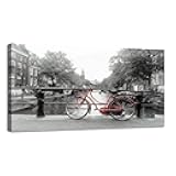 Large Canvas Wall Art red bicycle bridge Amsterdam Black white photo amsterdam Canvas Prints Framed Painting Modern Artwork Abstract Stretched Poster Home Decoration Unique Gift 30
