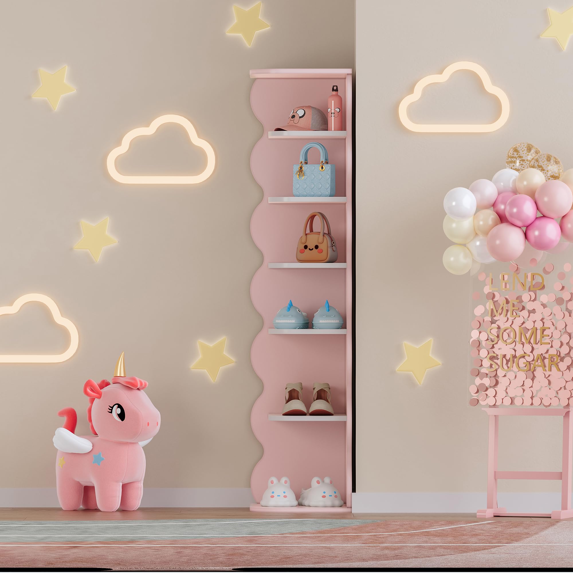 [en.casa] Scaffale Angolare per Cameretta Libreria con 5 Ripiani Scomparti Aperti Portaoggetti per Scarpe Libri Giocattoli a Misure di Bimbi 108 x 27 x 27 cm - Rosa/Bianco