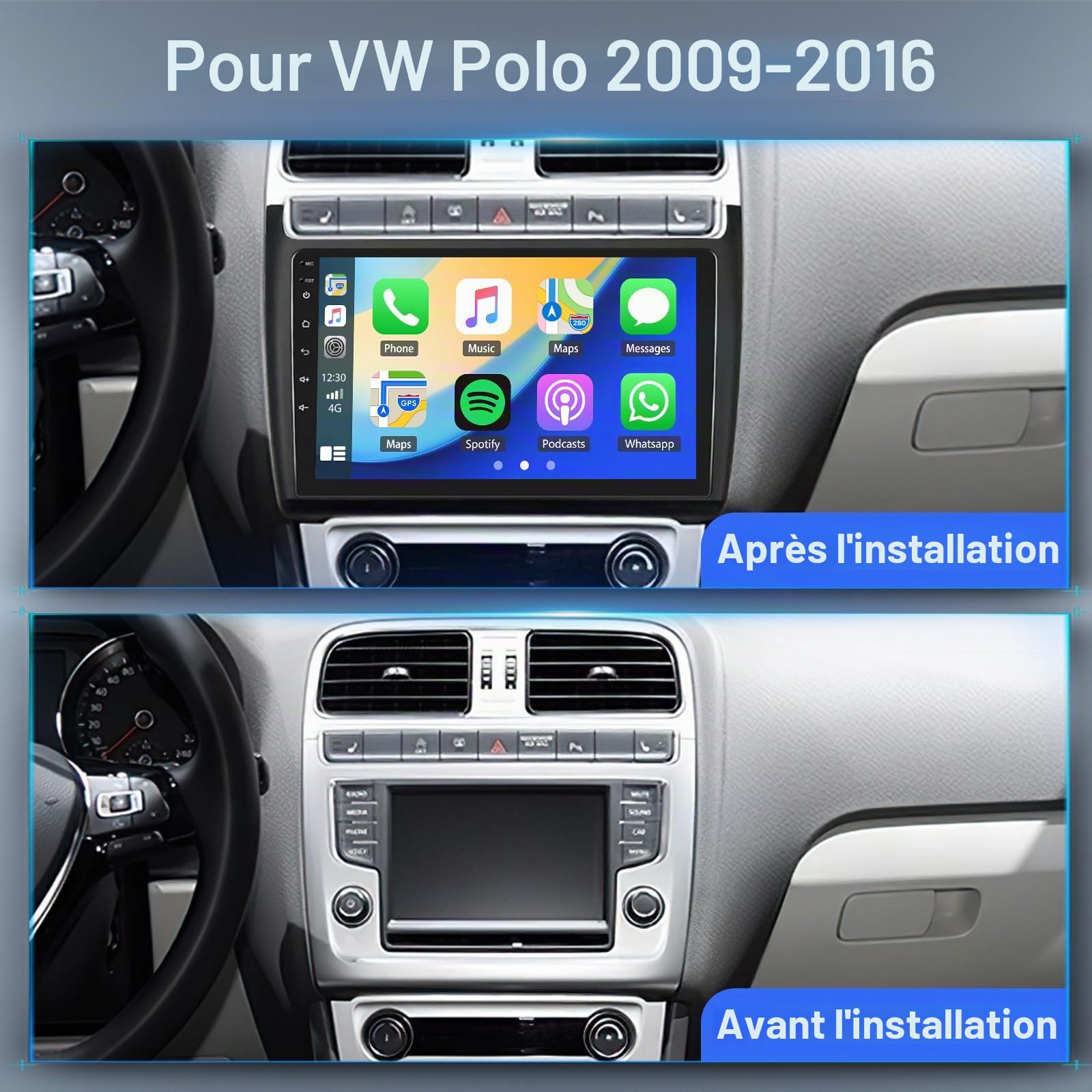 Inefala 2G+64G Autoradio Android 15 pour VW Polo 2009-2016