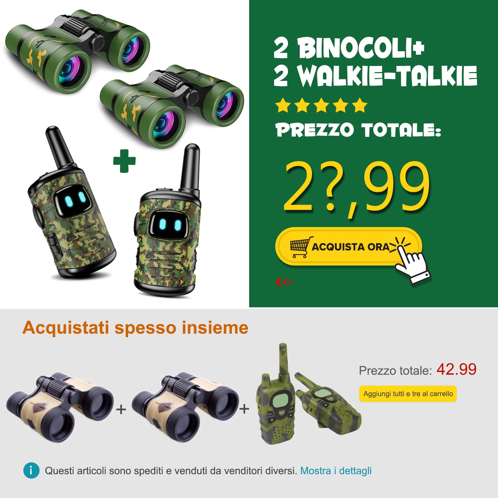 Dislocati Giochi Bambino 3-9 Anni Maschio, Walkie-talkie Bambini Regalo Bambino 3-9 Anni Binocolo Bambini Giochi da Giardino per Bambini Giochi all'aperto per Giocattoli Bambino Regali di Natale