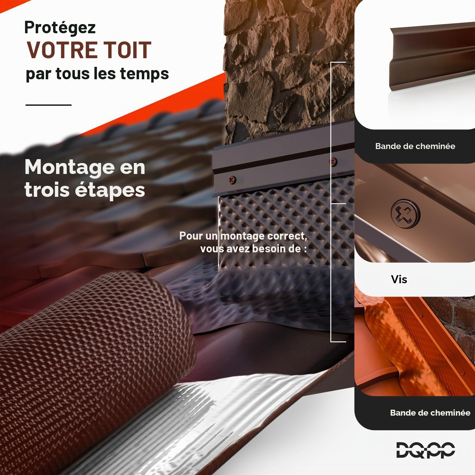 Butyband Bande de solin 3D 5m rouge brique pour toit Flashband