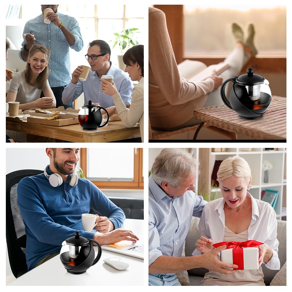 HOTUT Round Tea Pot,750ml Teekanne aus Glas,Borosilikat Glas Teebereiter mit Abnehmbare Edelstahl Sieb und Glas-Deckel,Hitzebeständig Glaskanne,zur Zubereitung von Losen Tees, Blumentee, Tropffrei