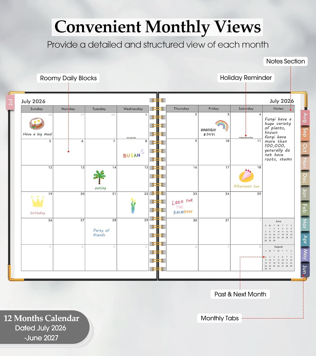 Academic Planner 2026-2027, Hardcover Leather Weekly and Monthly Calendar Planner from July 2026 - June 2027, A5 6.1" x 8.2" Daily Agenda with Tabs, College School Organizer for Student Teacher, Black image 2