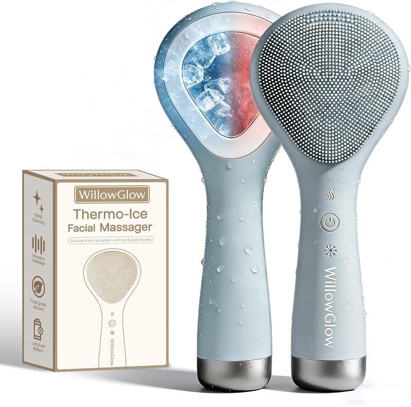 Escova elétrica de limpeza facial WillowGlow com modos térmico e de resfriamento, silicone, vibrações sônicas, 3 intensidades, IPX7 e USB-C