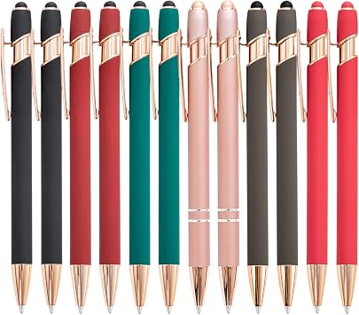 PASISIBICK 12 Pieces Ballpoint Pen with Stylus Tip, 2 in 1 Stylus Pens Stylish Pen, Metal Stylus Pen for Touch Screens, 1.0 mm Black InkPack of 12