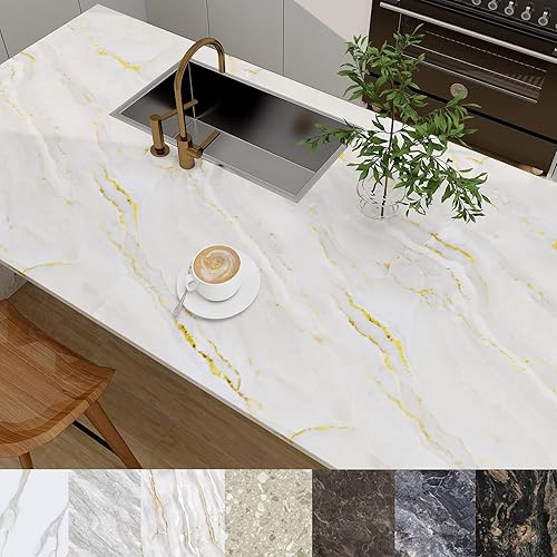 Miniatura 7 de Papel de contacto de mármol para cubierta de encimeras, 393.7 x 24 pulgadas, papel tapiz blanco brillante morado para despegar y pegar, rollo de