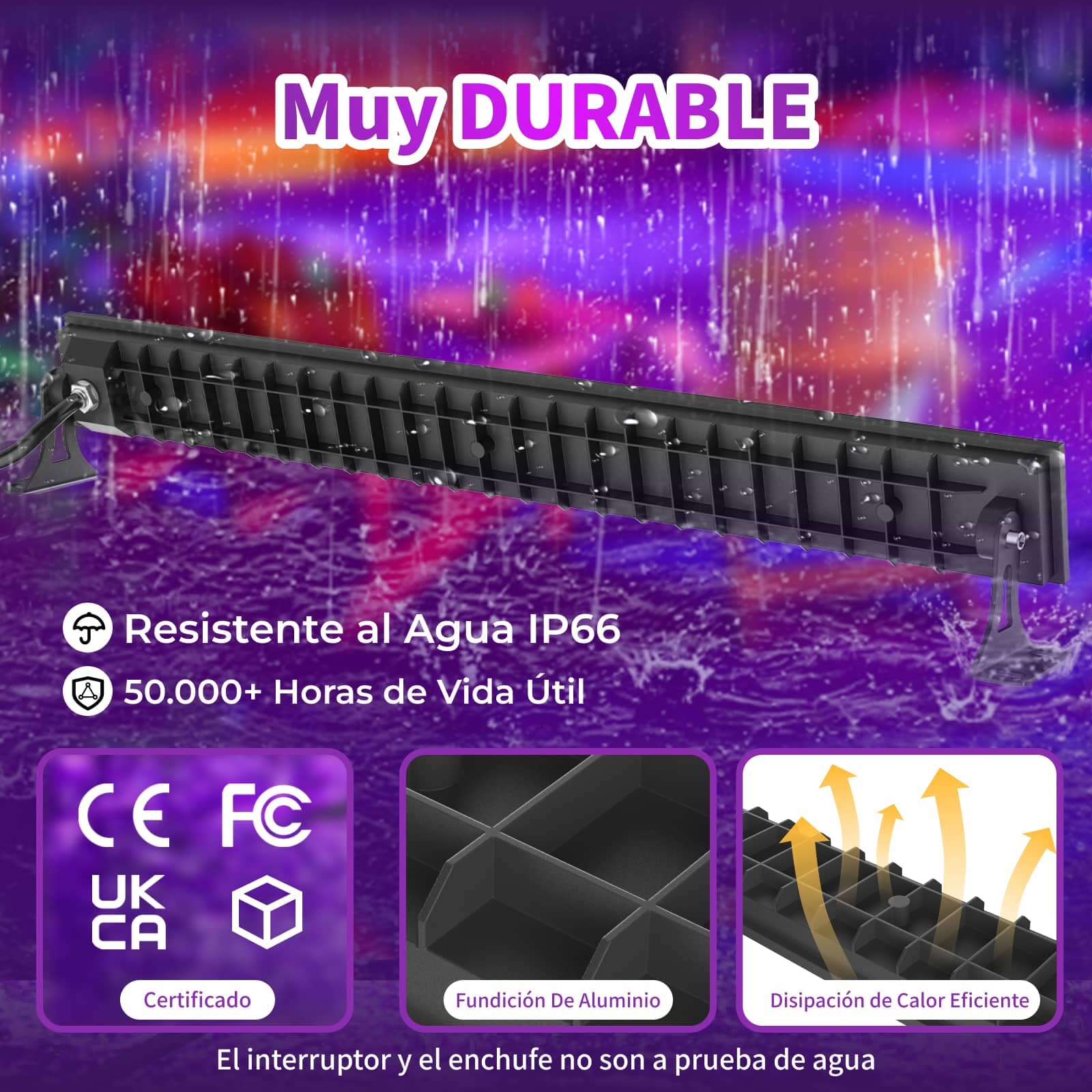 2x50W LED Luz Negra, Lampara UV 385nm con Interruptor & Soporte Ajustable de 180°, Impermeable IP66, Luz Ultravioleta para Fiestas o Decoración de Halloween