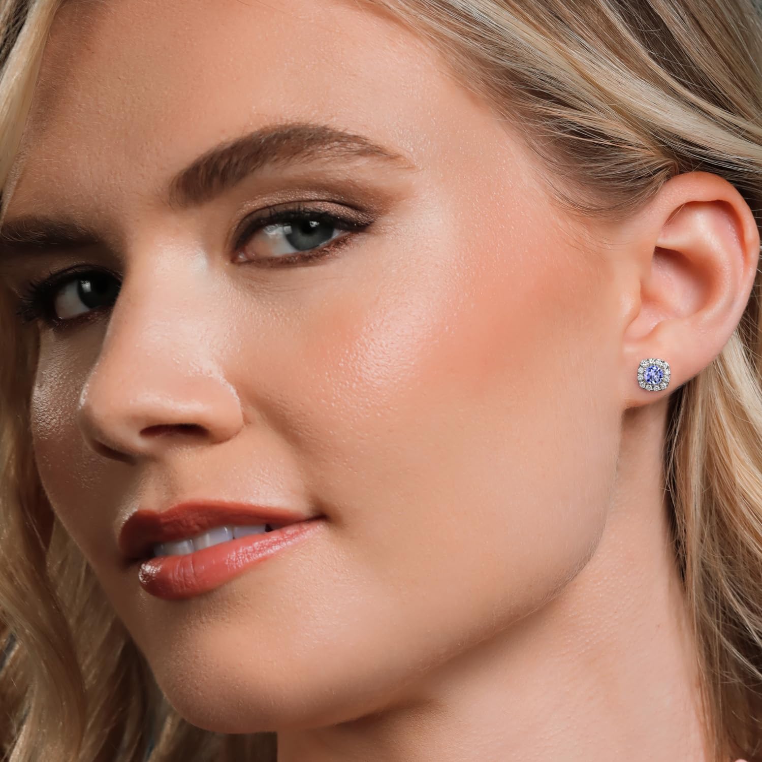 Gem Stone King 14K White Gold Customized and Personalized Round 4.5MM Gemstone Birthstone and White Lab Grown Diamond Removable Earrings Jackets For Women - Image 4