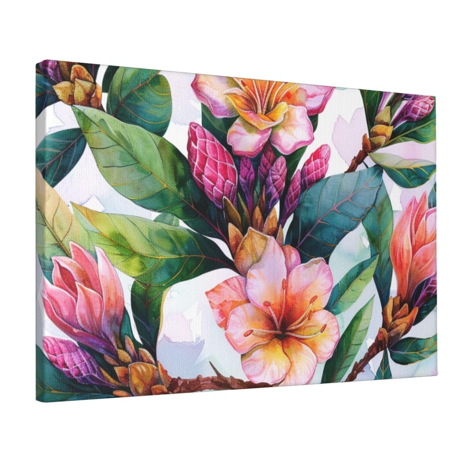 YKLJG Hawaiian flower art print Printed Wall Art Canvas Prints 45x30 CM Wooden Framed Picture Painting Artwork for Bedroom Kitchen Home Office Decor
