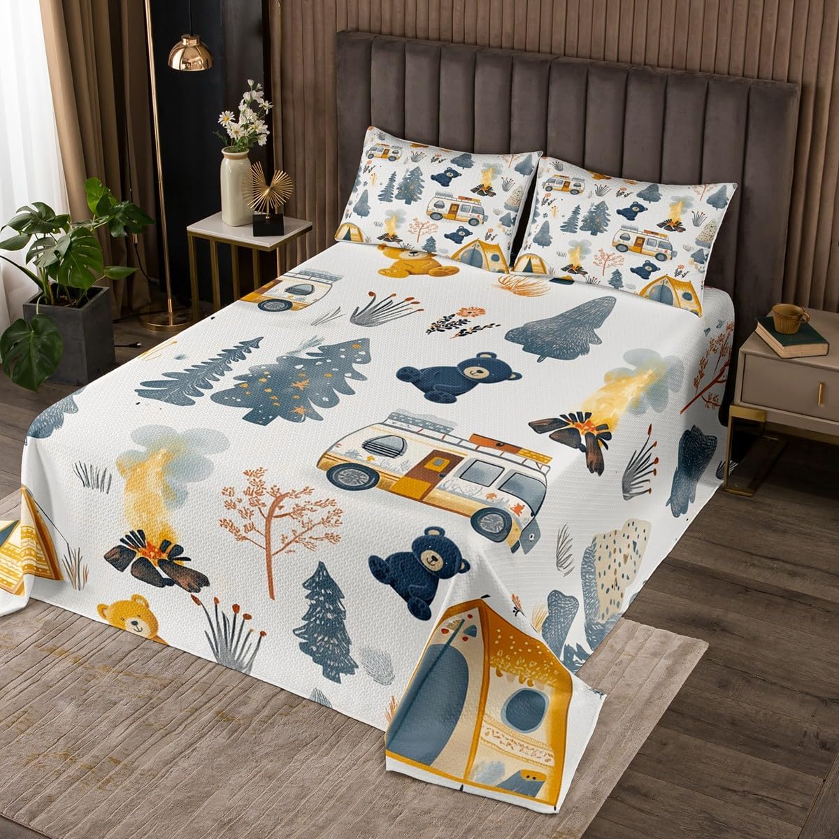 Homewish Jungle Parrot Bedspread Queen Size,Palm Leave Blossom Flower Bedding Set for Kids Girls Boys Room Decor,Tropical Bird Animal Quilt 3Pcs,Wildlife Parrot Floral Coverlet Set,2 Pillowcases