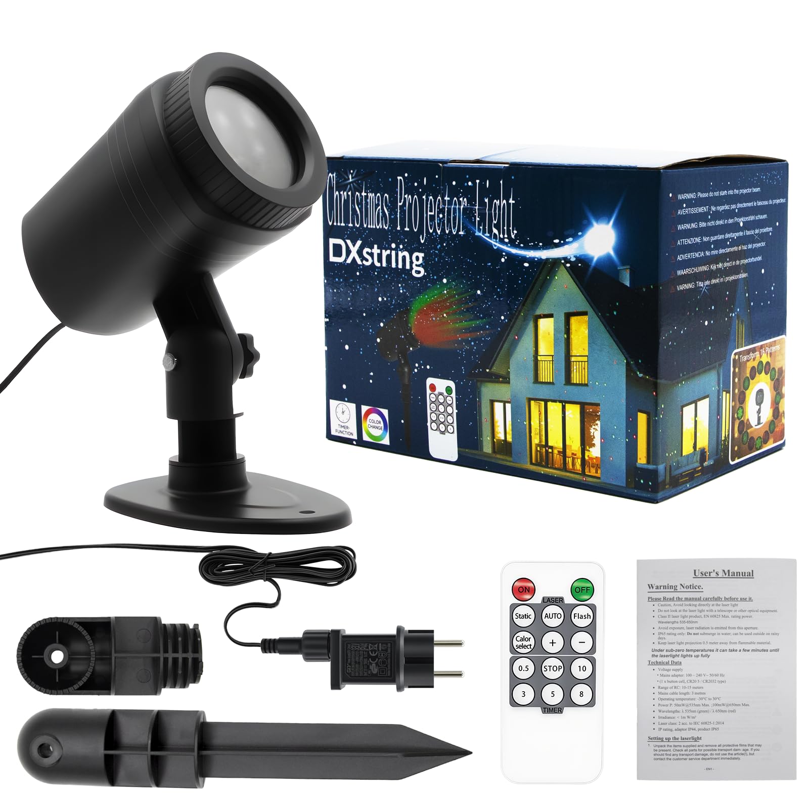 Proyector Navidad Exterior con Mando a Distancia, 16 Patrones de Proyector Navidad, IP65 Luces Navidad para Interior al Aire Libre Fiesta Jardín Decoraciones