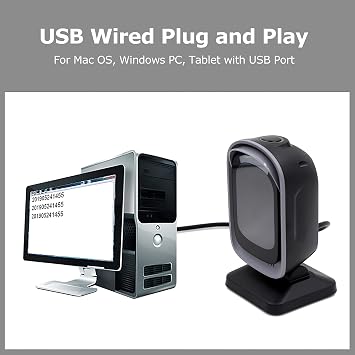 TEEMI TMSL-72 Handsfree 2D Barcode Scanner, USB Plug and Play | USB Wired, Omnidirectional Scan, QR PDF417 Reader, Wall Mountable, CMOS Sensor, for Retail POS