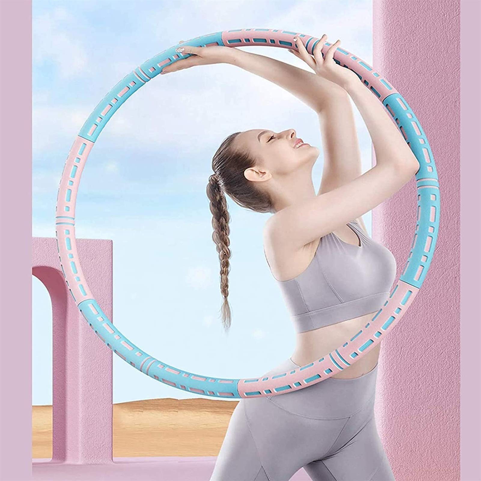 Hula Hoop Reifen Erwachsene, Hula Hoop Einstellbar 1-5 Kg Gewichten, 6 Abschnitte Abnehmbar Edelstahlschlauch Und Schaum Hoola Hup Reifen Fitness Für Anfänger