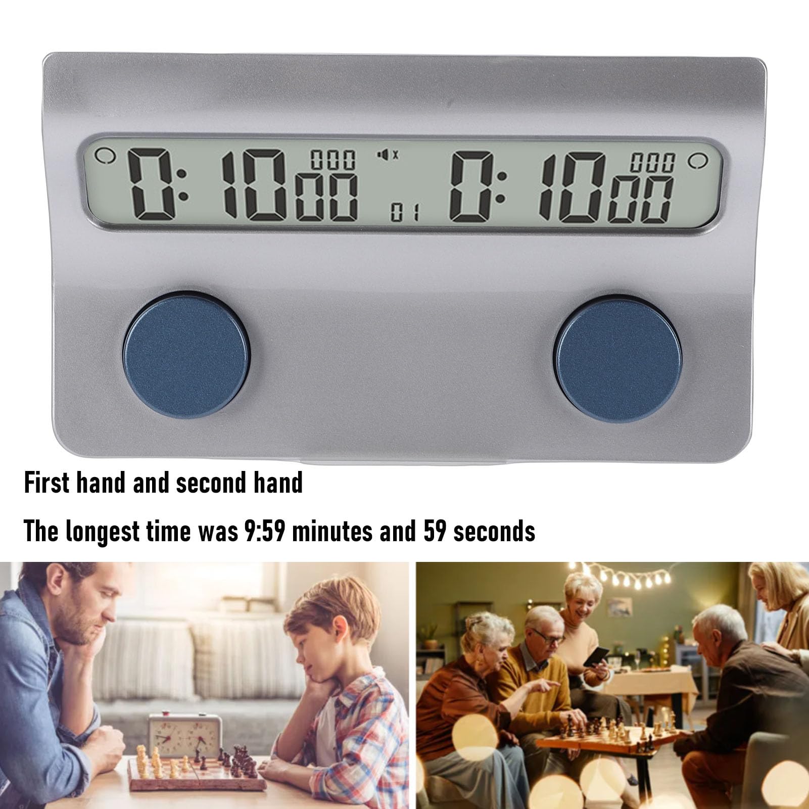 Fockety Schachuhr-Timer, Leiser Dual-Modi-Summer mit Akustischem Signalton und Visuellen Alarmen, für Brettspielturniere, Schachclubs, Go Chinese Chess International Chess