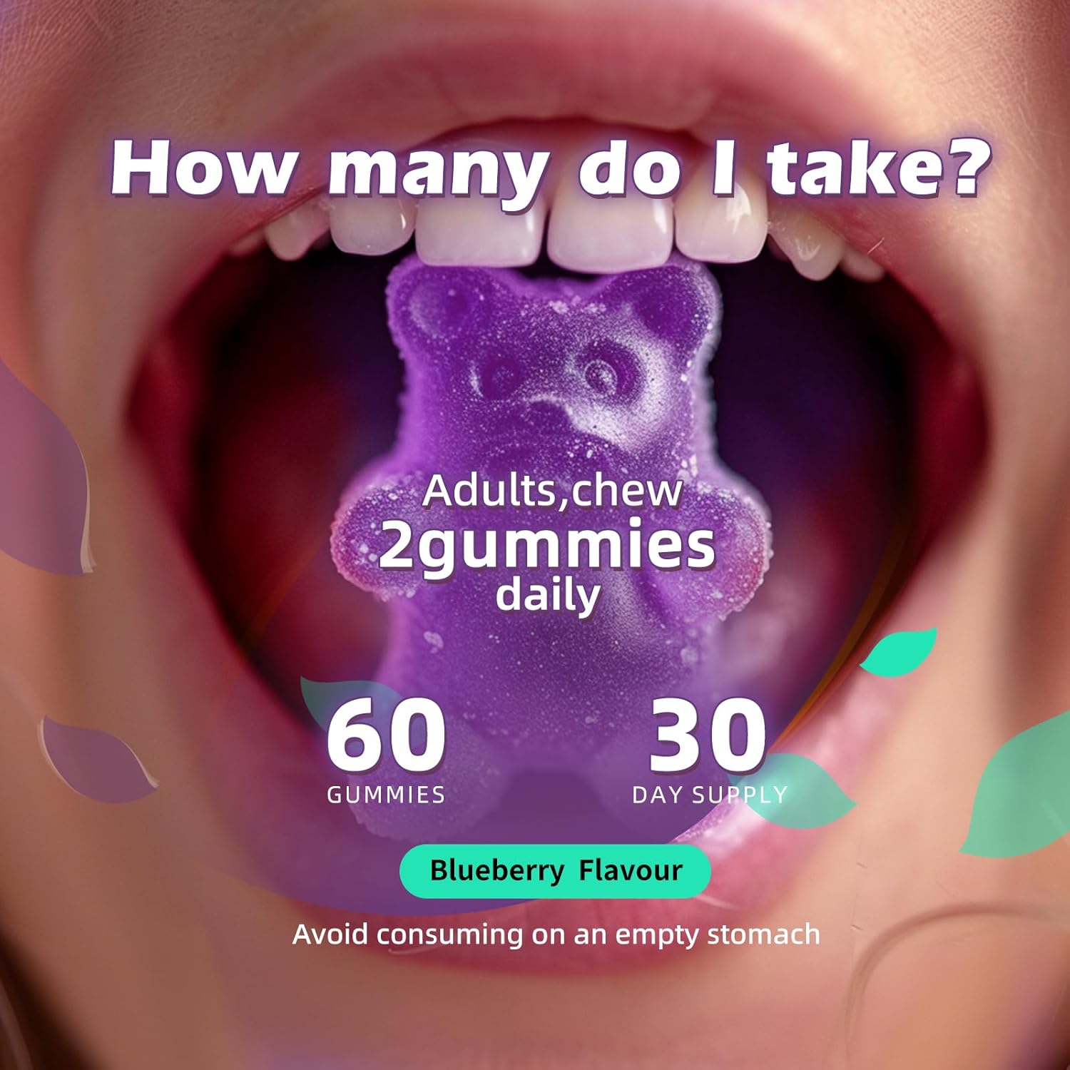 Magnesium Glycinate Gummies 1000mg - Sugar Free Magnesium Potassium Supplement with Vitamin D, B6, CoQ10 for Calm Mood & Sleep Support - 120 Blueberry Gummies - Image 5