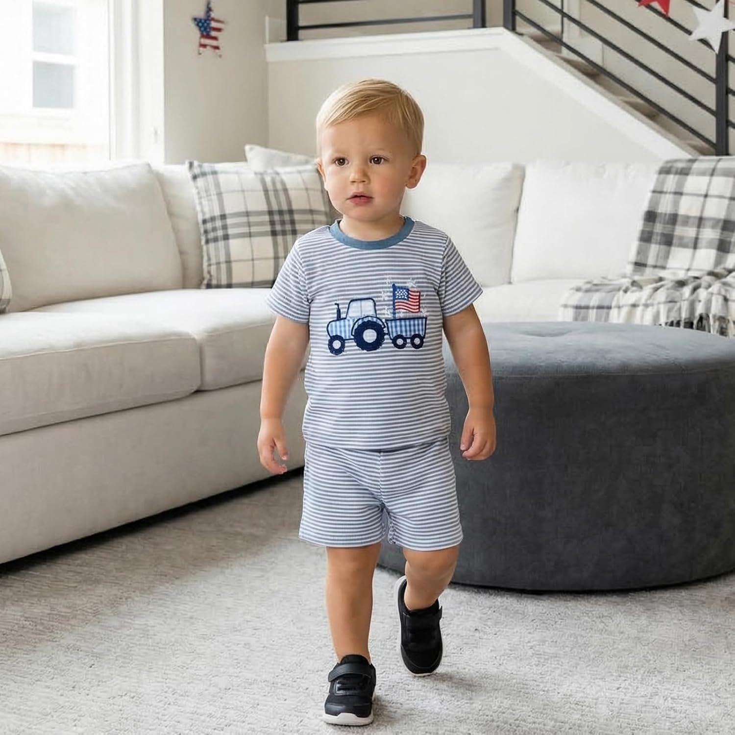 Socutebabe Baby Boy 4th of July Outfit Toddler Truck Flag T Shirt Shorts Fourth Of July Outfits Cute Independence Day Clothes
