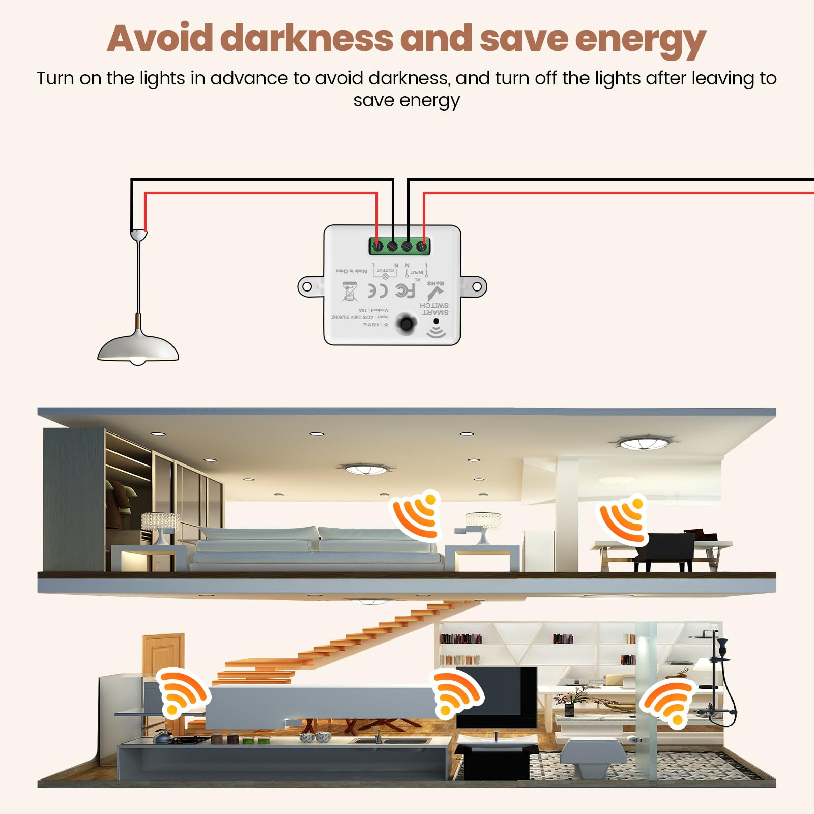Interruttore radio luce 230 V, set di interruttori della luce wireless con telecomando fino a 30 metri, interruttore della luce senza batteria per lampade fino a 1500 W, facile da installare, set di