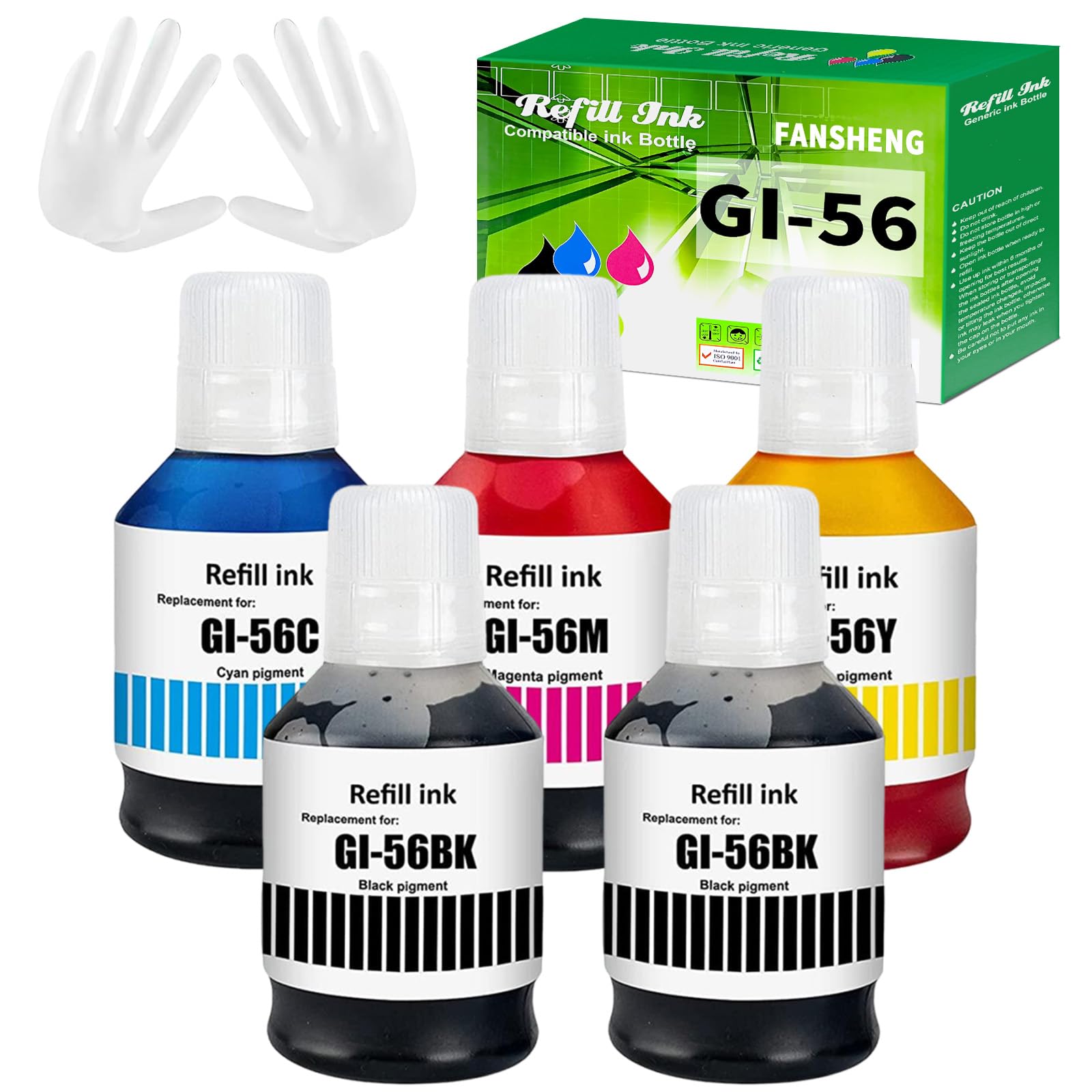 Botellas Para Impresoras MAXIFY GX7050 DOUBLE D Para Canon MAXIFY - Pack 5 Botellas (2 Negro, Cian, Magenta, Amarillo) - Alto Rendimiento Tinta GI-56