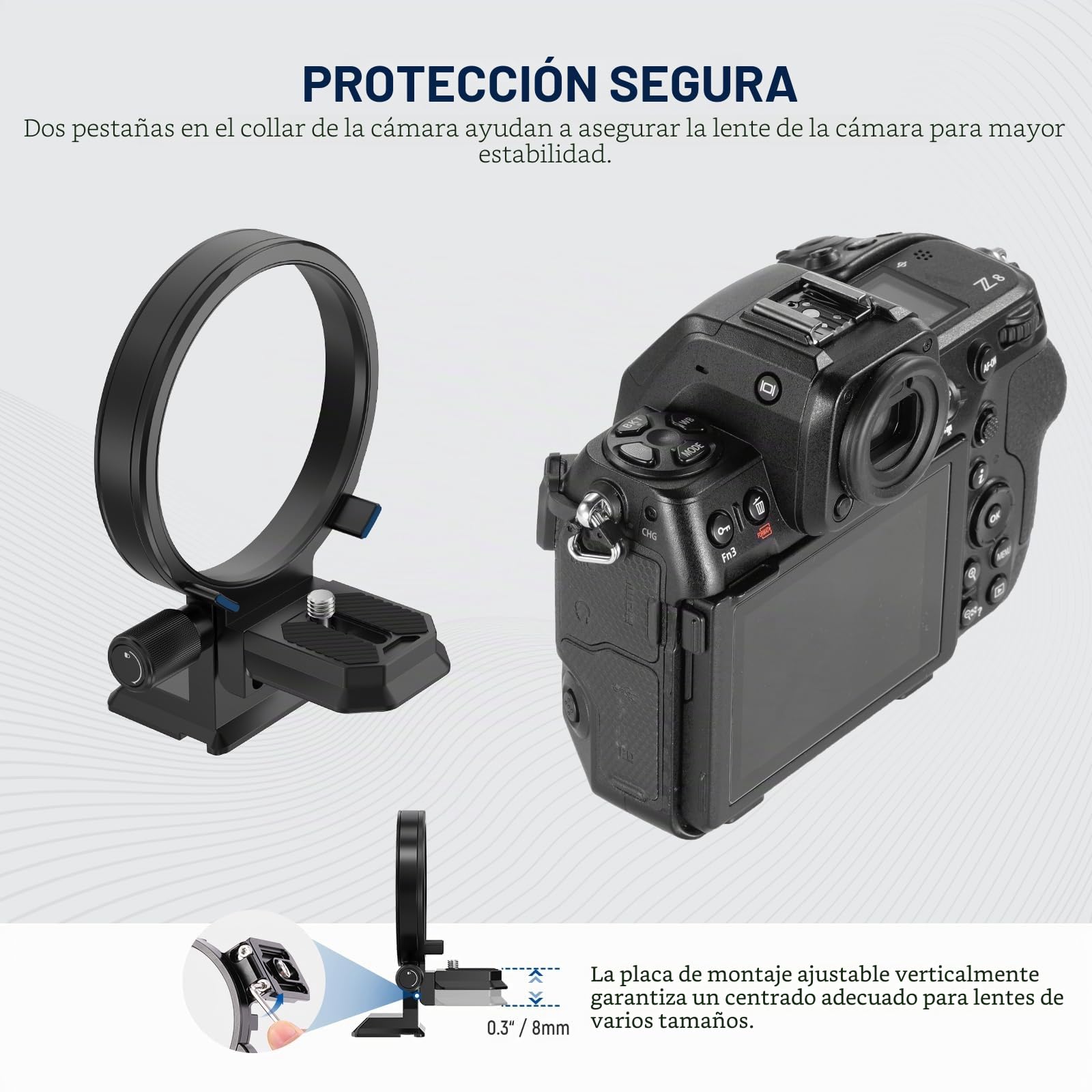 Neewer Placa giratoria de montaje de collar para adaptador FTZ Z8 Z7 II Z6 II Z5, soporte de lente de trípode de cámara horizontal rápidaCompatible con DJIRS3/2 y sistema de acoplamiento Arcasn,CA058