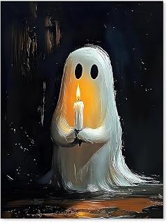Spooky Oil Painting Ghost Wall Art Dark Academia Halloween Poster Ghost Holding Candle Wall Decor Vintage Horror Moody Canvas Prints for Apartment Dorm Bedroom 12X16 inch Unframed