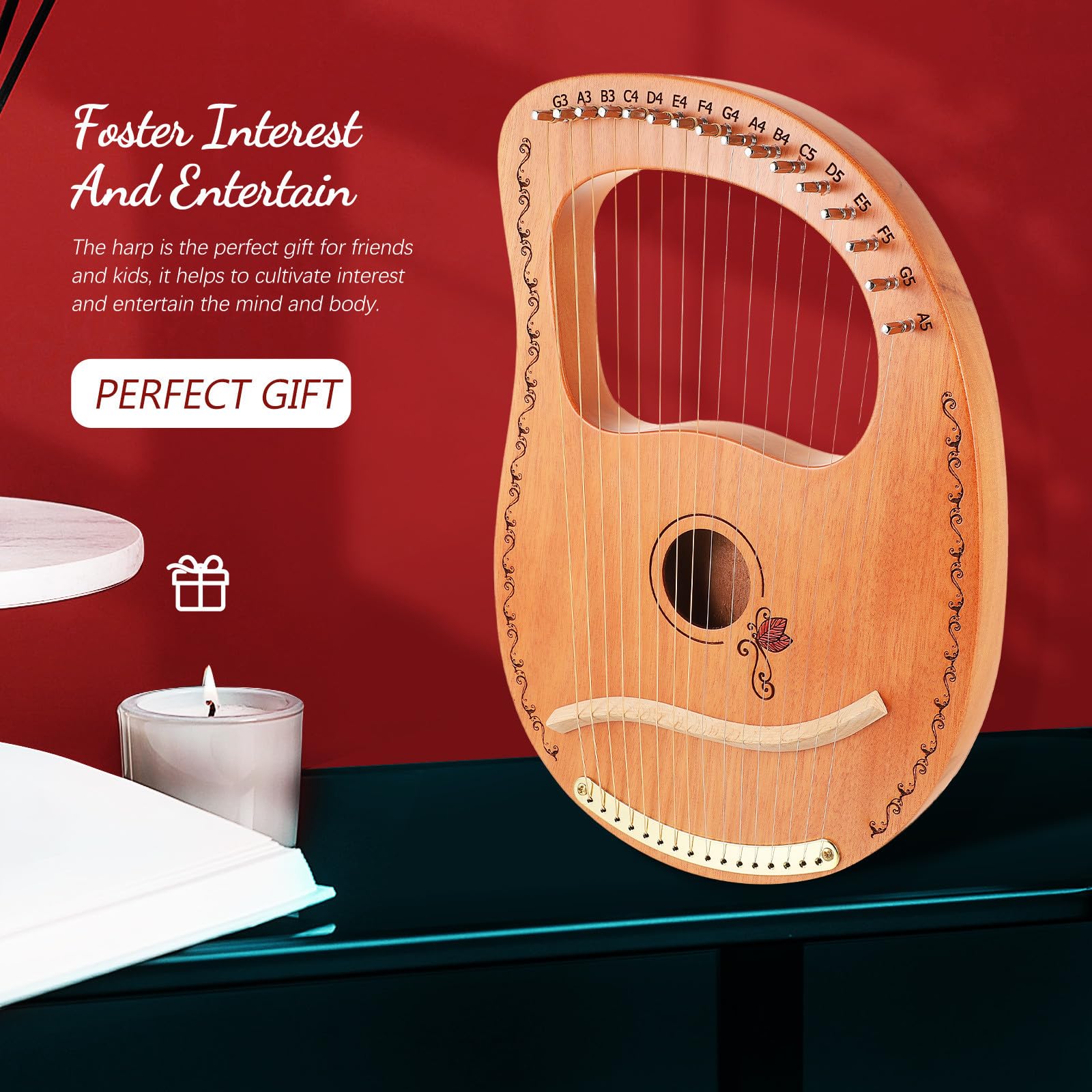 GANAZONO Strumento Musicale 16 Corde per Principianti e Superficie Liscia Arpa Lira in Legno Portatile Design Delicato e Performance
