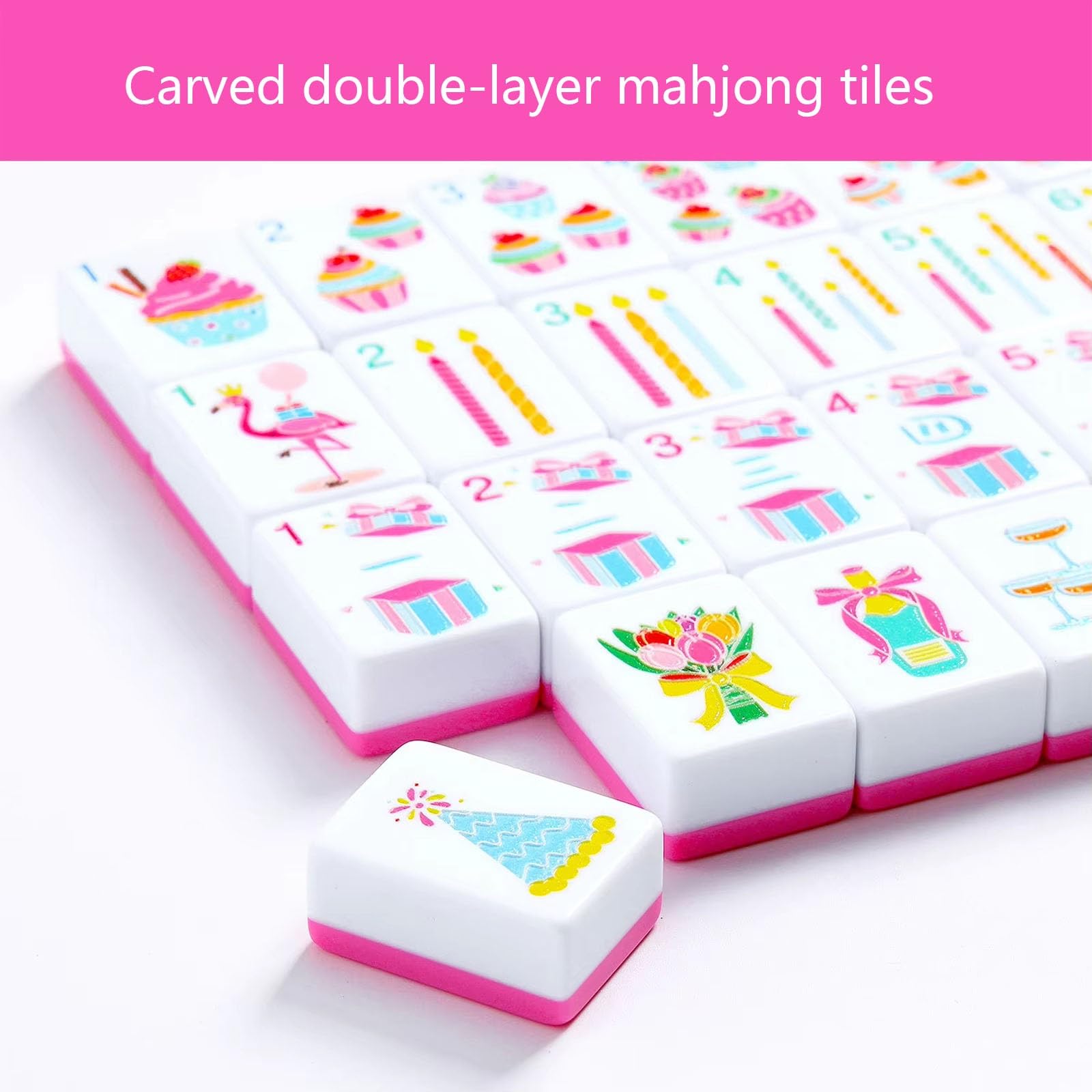 Różowy zestaw Mahjong Party American Mahjong | Płytki na świece babeczkowe, 160 podwójnych róż, 1,2 cala na wieczór panieński