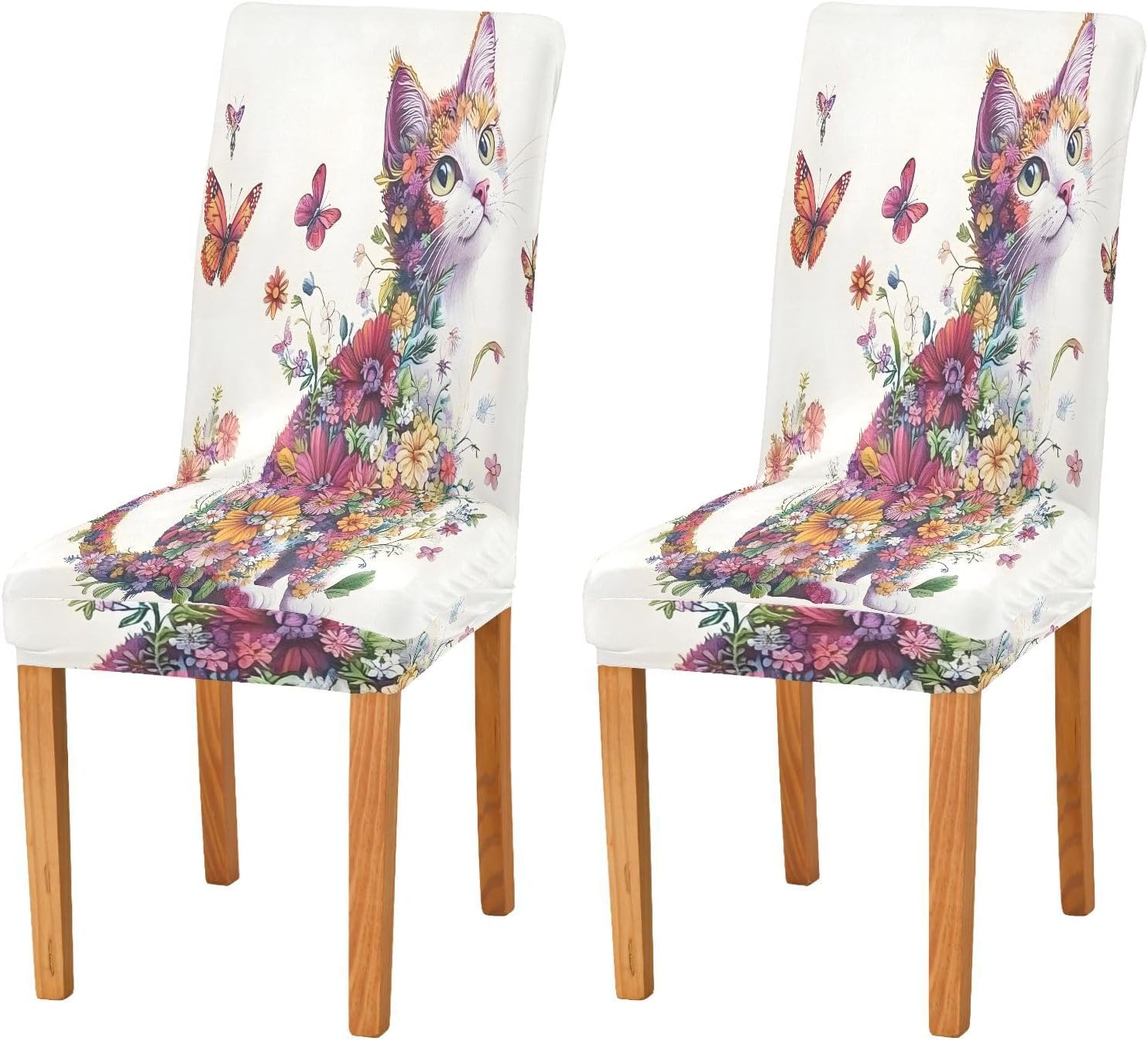 ALAZA Chair Covers for Dining Room, Flower Cat Butterfly Stretch Chair Cover Sets Chair Protector Removable Washable for Ktichen Restaurant Hotel