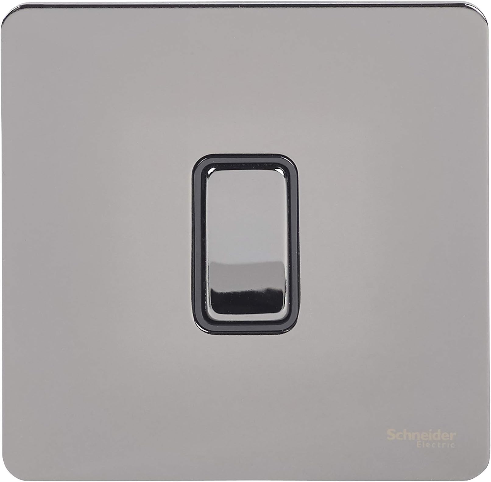 Schneider Electric Ultimate Screwless Flat Plate - Single 2 Way Light Switch, Single Pole, 16AX, GU1412BBN, Black Nickel with Black Insert