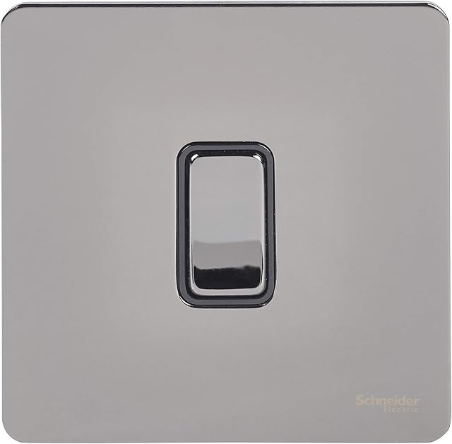Schneider Electric Ultimate Screwless Flat Plate - Single Rocker 2 Way Light Switch, Single Pole, 16AX, GU1412BBN, Black Nickel with Black Insert