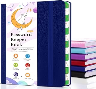 Libro para guardar contraseñas con pestañas alfabéticas, color azul oscuro