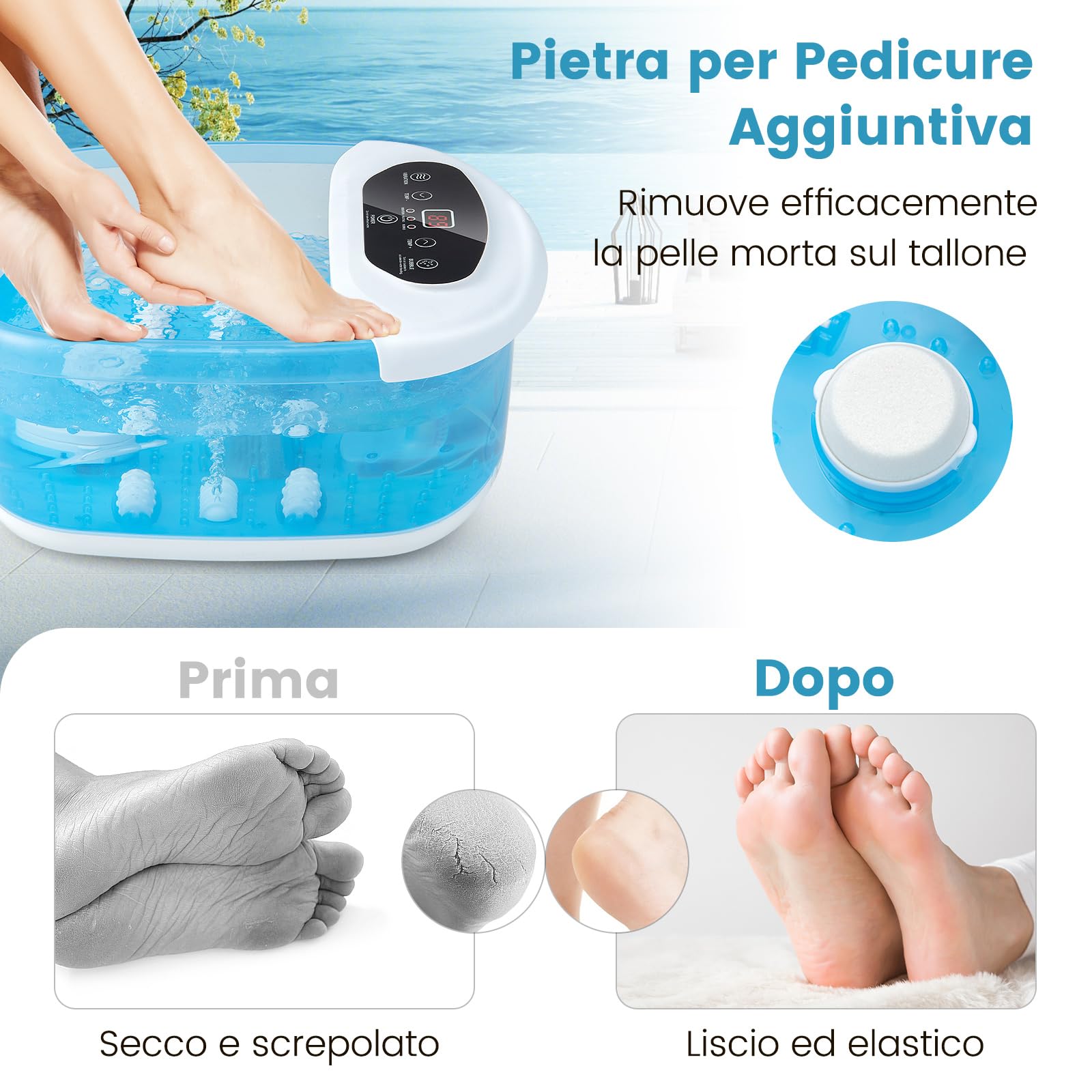 RELAX4LIFE Pediluvio Massaggiatore per Piedi con Rulli Massaggianti, Funzioni Riscaldamento 35℃-46℃, Vibrazioni, Bolle, Pietra Pedicure,Spenimento Automatico 1 Ora,Cavo 183cm,33x39x18cm (BluBlu)