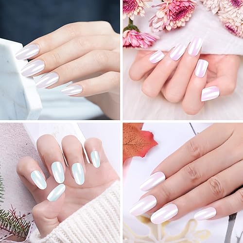 Miniatura 7 de Artdone 4 frascos de polvo de uñas cromado, efecto espejo metálico, pigmento cromado, iridiscente, aurora, purpurina, sirena, perla blanca, kit de