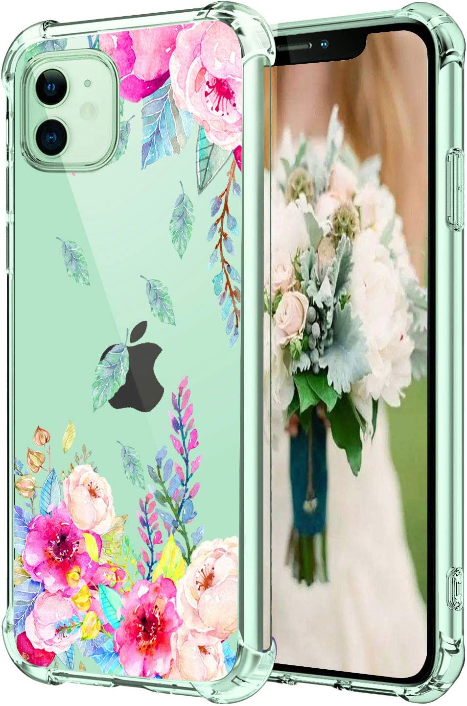hepix iPhone 11 Case Floral Clear 11 iPhone Cases Blossom Flowers Pattern for Women Girls, Raised Lip for Screen Camera Protection Soft Flexible TPU with Reinforced Bumper for iPhone 11 (6.1") 2019