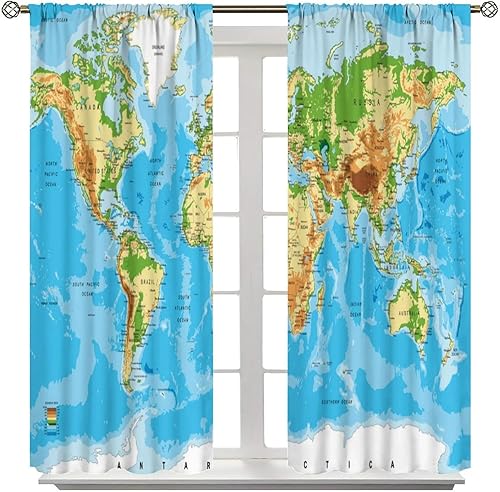 Miniatura 8 de Cortinas de mapa del mundo, mapa político del mundo con banderas de países del mundo, tela educativa nacional, tratamientos de ventana para niños y