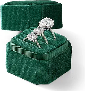 3 Slots Ring Box Velvet Ring Gift Box Wedding Day For Proposal, Engagement, Wedding,Mother's Day, Valentine's Day (Green)